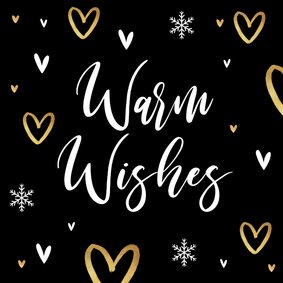 Kerstkaart liefde hartjes goud warm wishes