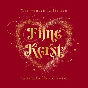 Kerstkaart liefdevol lichtjes hart fijne kerst goud rood