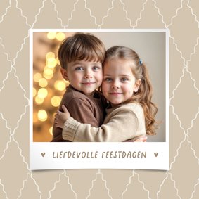 Kerstkaart liefdevolle feestdagen foto ruitjes patroon beige