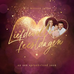 Kerstkaart liefdevolle feestdagen goud hart foto liefde