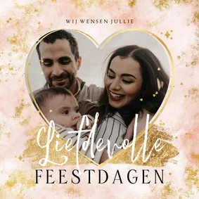 Kerstkaart liefdevolle feestdagen hartjes goud foto