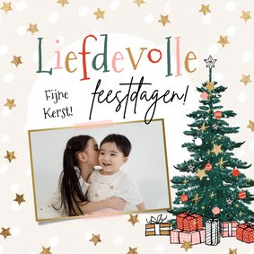 Kerstkaart 'Liefdevolle feestdagen' kerstboom ster cadeau