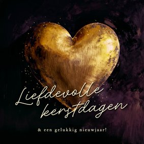 Kerstkaart liefdevolle kerst gouden hart paars 