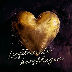 Kerstkaart liefdevolle kerst gouden hart paars 