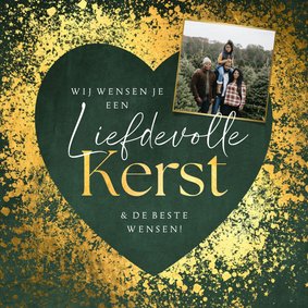 Kerstkaart liefdevolle kerst hart goudlook velvet groen foto