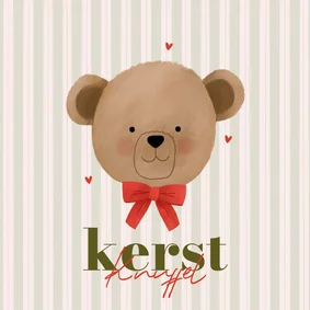 Kerstkaart lieve knuffelbeer met strik kerstknuffel