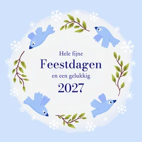 Kerstkaart lieve vogels in blauw