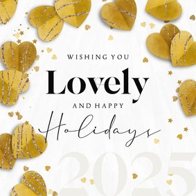 Kerstkaart lovely holidays met hartjes confetti goudlook