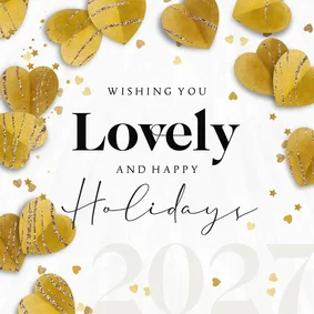 Kerstkaart lovely holidays met hartjes confetti goudlook
