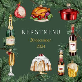 Kerstkaart menu ornamenten food