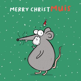 Kerstkaart Merry Christmuis met muts