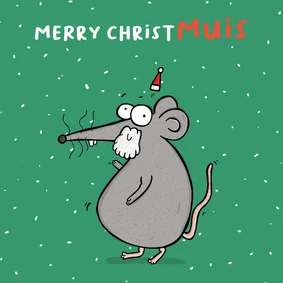 Kerstkaart Merry Christmuis met muts