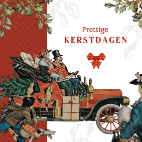 Kerstkaart met antieke auto Anton Pieck