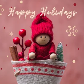 Kerstkaart met een kabouter in een kerstsok