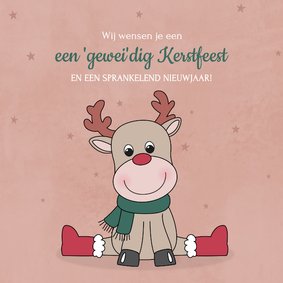 Kerstkaart met een schattig rendiertje en een woordgrapje