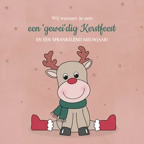 Kerstkaart met een schattig rendiertje en een woordgrapje
