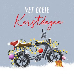 Kerstkaart met fatbike en kerstlampjes