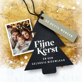 Kerstkaart met foto en kerstboom label design