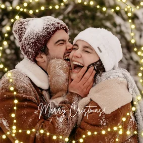 Kerstkaart met foto en slinger van lampjes Vrienden GHZ