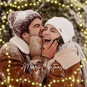 Kerstkaart met foto en slinger van lampjes Vrienden GHZ