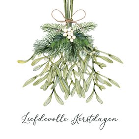 Kerstkaart met geïllustreerde mistletoe tak 