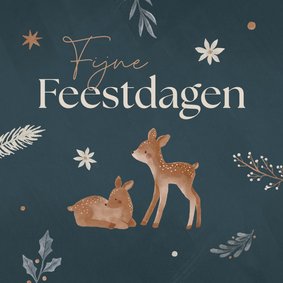 Kerstkaart met getekende hertjes