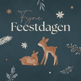 Kerstkaart met getekende hertjes