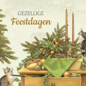 Kerstkaart met gezellige kersttafel 