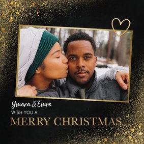 Kerstkaart met goud, foto en merry christmas