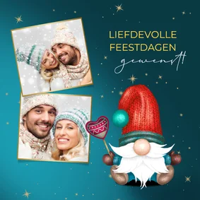 Kerstkaart met grappige kabouter