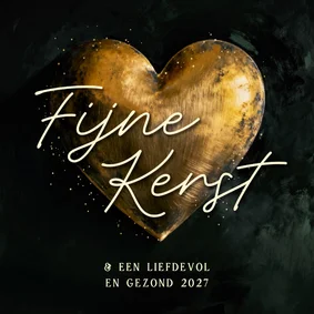 Kerstkaart met groot gouden hart groen fijne kerst