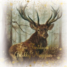 Kerstkaart met hert in het bos