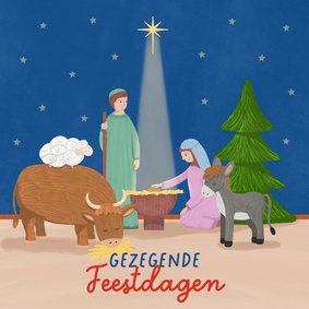 Kerstkaart met Jozef Maria en Jezus kleurplaat