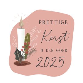 Kerstkaart met kaars en botanische takjes