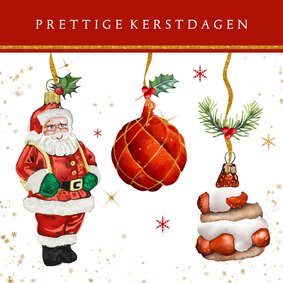 Kerstkaart met kerstman en kerstballen