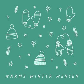 Kerstkaart met leuke illustraties warme winter wensen