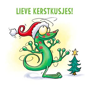 Kerstkaart met lieve kerstkusjes en een gelukkig nieuw jaar!