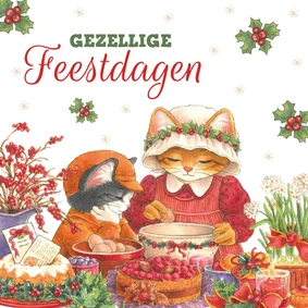 Kerstkaart met poes Molly in de keuken
