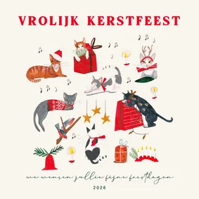 Kerstkaart met poezen en kerst decoratie