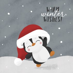 Kerstkaart met schattige pinguïn met kerstmuts