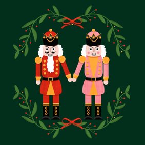 Kerstkaart met twee verliefde notenkrakers