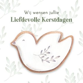 Kerstkaart met vredesduif kerstkoekje