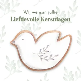 Kerstkaart met vredesduif kerstkoekje