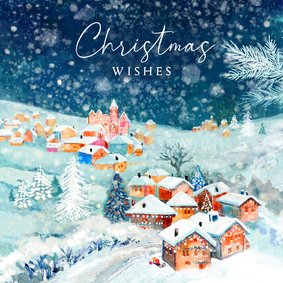 Kerstkaart met winter dorp