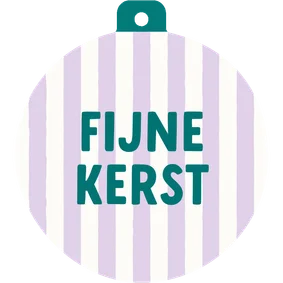 Kerstkaart minimalistisch kerstbalvorm gestreept paars groen