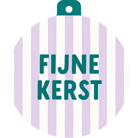 Kerstkaart minimalistisch kerstbalvorm gestreept paars groen