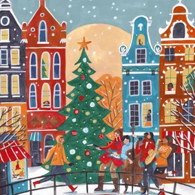 Kerstkaart muziek in de stad Amsterdam