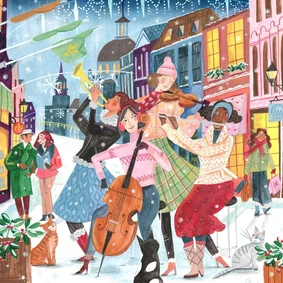 Kerstkaart muziek in de stad