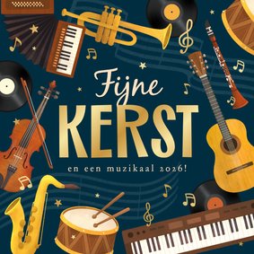 Kerstkaart muziek instrumenten kerst 2026 sterren