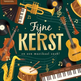 Kerstkaart muziek instrumenten muziekvereniging kerst 2026